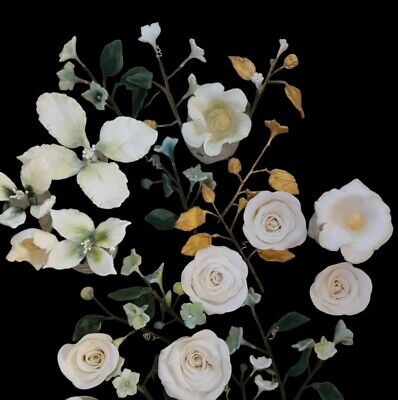 12 x 3cms Avorio Rose & Perle di Zucchero Commestibili Fiori wedding cake topper 