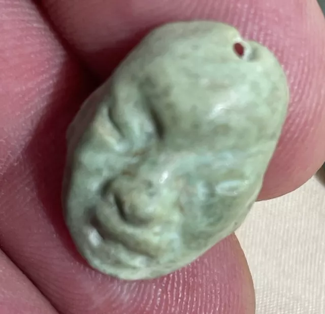 Ancient Pre-Columbian Miniature Green Stone Olmec Masquette Pendant - Authentic