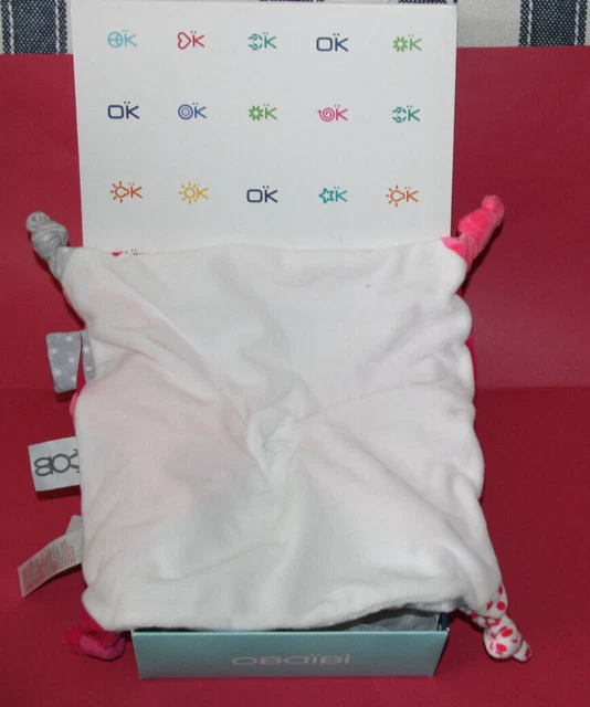 Obaibi Doudou Lapin Plat Blanc Rose Gris Etoiles Pois Neuf En Boite 2