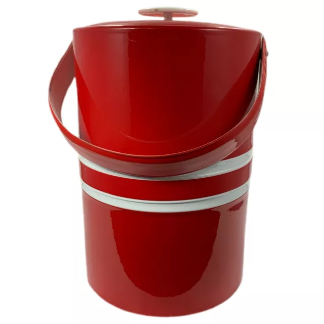 Vintage MCM GEORGE BRIARD Red White Vinyl Ice Bucket USA Disco Mod Prop Decor