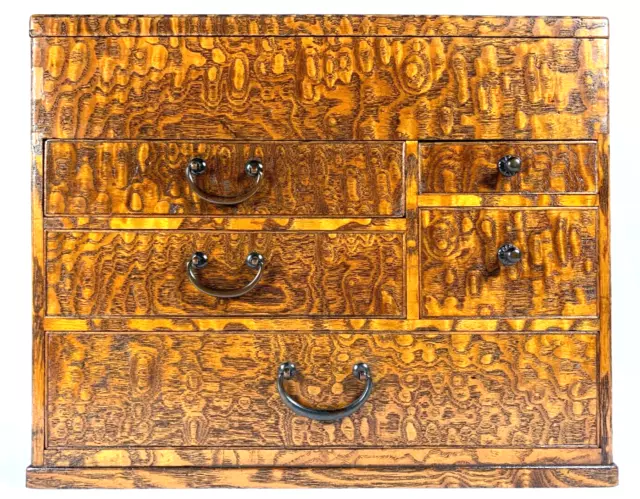 Antique Japanese Sewing Box Haribako Tansu 6 Drawer Tamo Ash With Secret Drawer 2