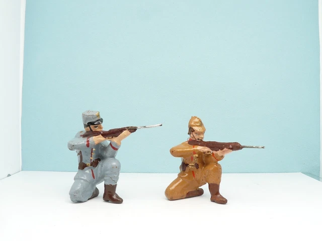 Lot De 3 Soldats Allemands WW1 Lineol/Elastolin - Composition Plâtre, Occasion, Pour Collection Guerre 14-18
