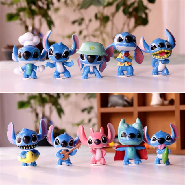 10x Lilo and Stitch Figuren Set Kinder Mini Spielzeuge Kuchendeckel Tortenfigur~