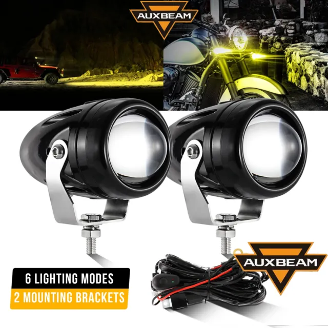 Auxbeam 3'' 60W Motorcycle LED Work Light Strobe Amber White Fog Light Spot Pods
