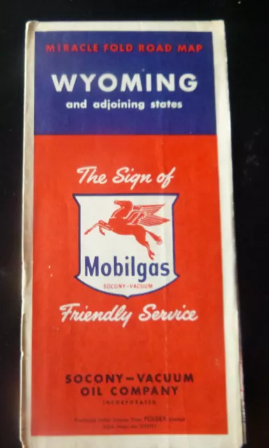 1954 Wyoming  road map Socony Vacuum  oil  gas Mobil Yellowstone Black Hills