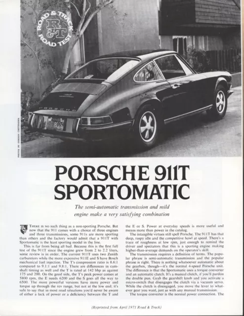 Road & Track Article Reprint from April 1971 -- Porsche 911T Sportomatic --