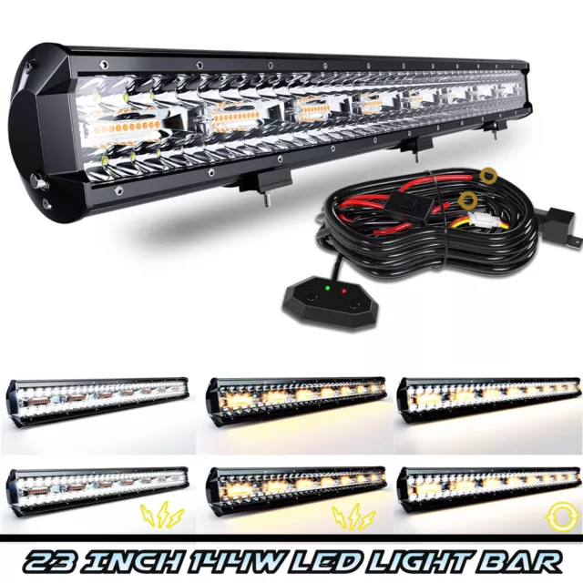 23inch Amber White Flashing Strobe LED Light Bar ATV 4x4 Truck Fog Driving Lamp