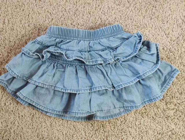 Hanna Andersson 90 3T Skort Skirt Shorts Blue Denim Ruffle