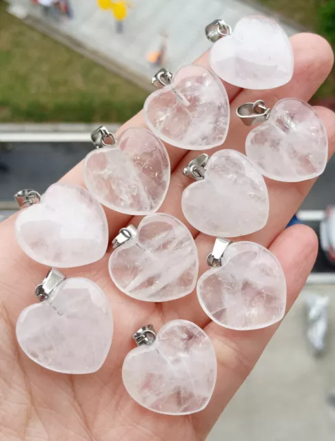 10pcs Rock Quartz Gems stone Heart Pendants Chakra Reiki Healing Amulet