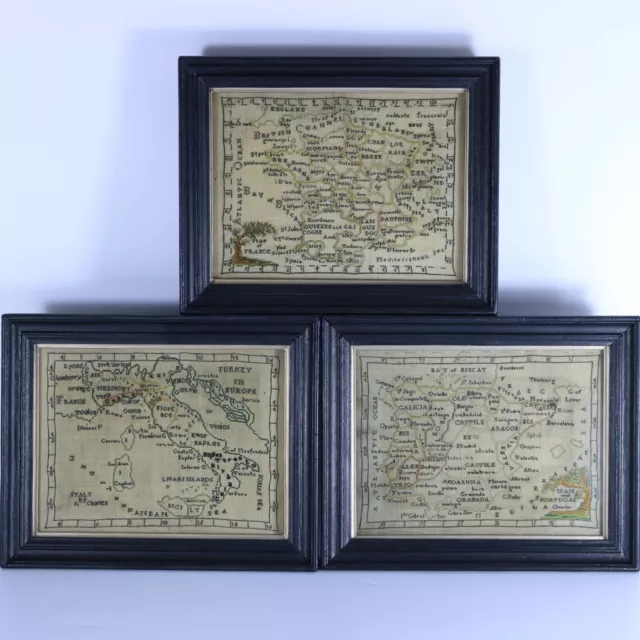 Rare Set of 3 Map Samplers by A Charles
