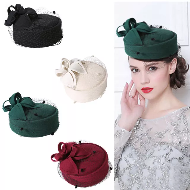 Royal Pillbox Hat Mesh Veil Fascinator Cap Wedding Party Hat Headpiece Clip