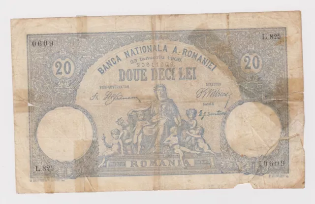 Romania 20 Lei dated 1908 P16 Poor