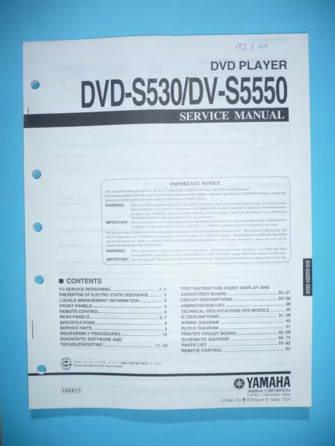 Service Manuelle pour Yamaha DVD-S530/DV-S5550, Original