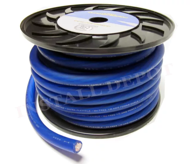 50 Ft - Premium 0 Gauge Blue Power Wire Ground Cable 1/0 Awg Car Audio Wiring