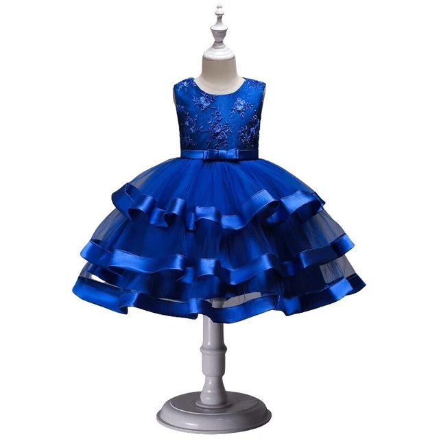 Bambina Abito Vestito Principessa Pizzo Cerimonia Festa Ballo 4-8anni Blu Ele 02