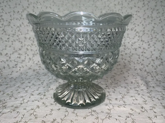 Anchor Hocking Wexford Clear Pressed Glass Trifle Compote Pedestal Bowl  Large