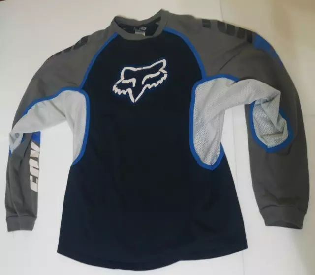 Fox Racing M Medium Long Sleeve Graphic Mesh Sides Shirt Black Gray Motocross