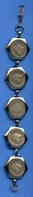 Mercury & Barber Dime Coin Jewelry Bracelet 7" Stainless Setting w/ Silver Coins