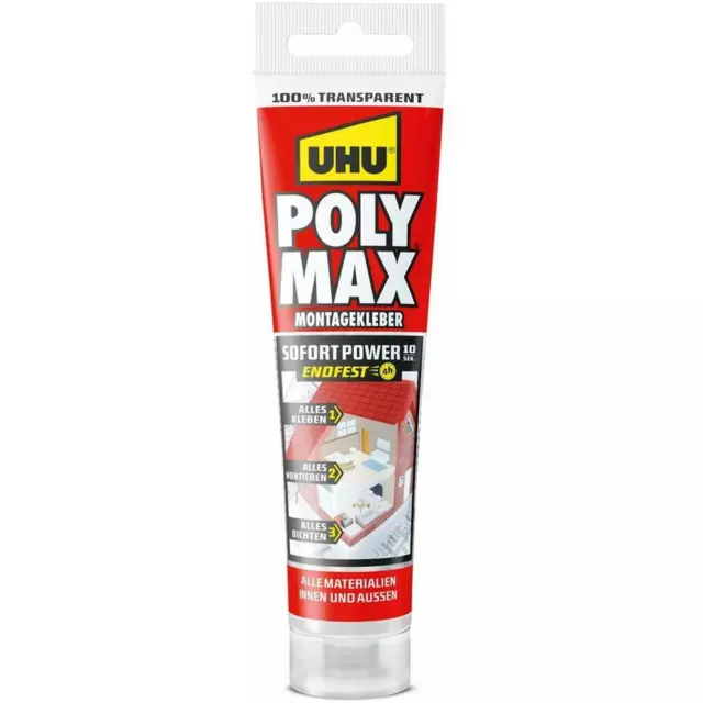 UHU Poly Max Sofort Power 10 Sek transparent Tube Universeller Alleskleber 47260