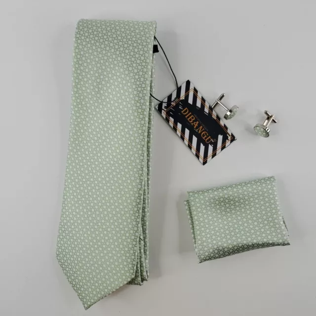 Classic Square Dots Mens Set Gift Set Silk Necktie Pocket Round Cufflinks Green