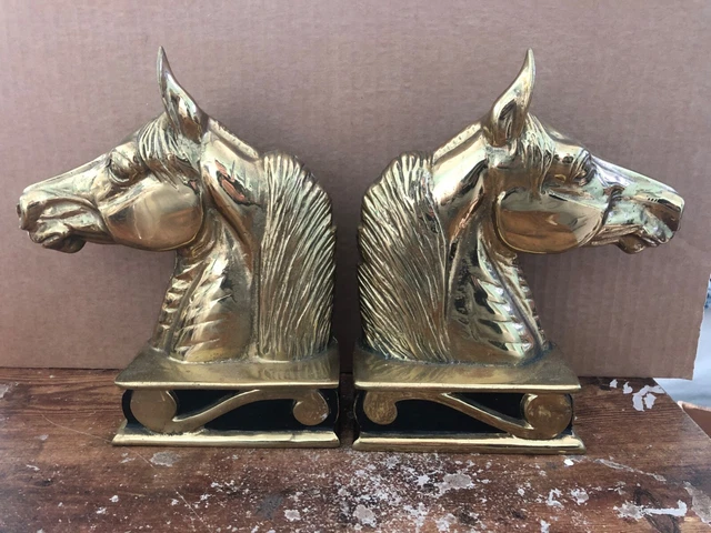 Vintage VIRGINIA METALCRAFTERS Brass Bookends 1954 THE STALLION Horse Head Bust