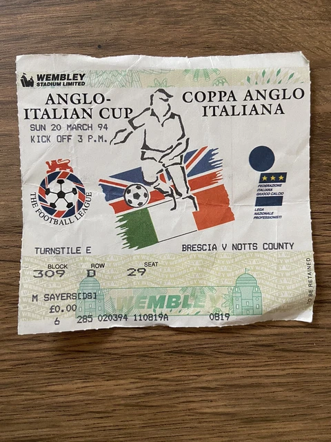 NOTTS COUNTY V Brescia, Finale Coppa Italia Anglo 20 marzo 1994