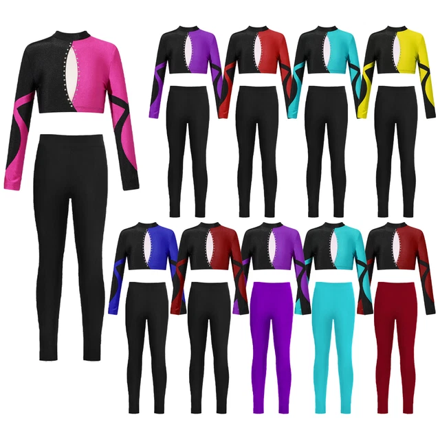 Set top e pantaloni lucidi per bambine ginnastica yoga allenamento abbigliamento da ballo