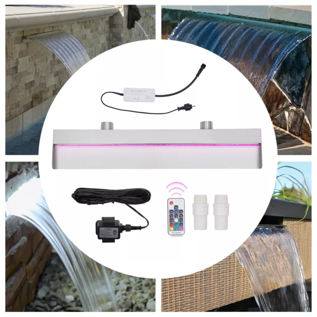 24'' Fountain Waterfall Spillway & SMD LED Light for Swimming Pool Pond Decor