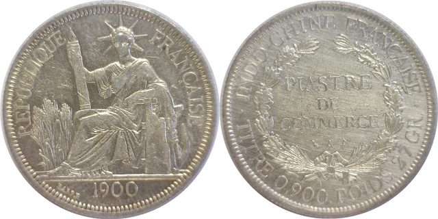 1900 A French Indo-China Piastre Silver KM# 5a.1 VF Details Harshly Cleaned