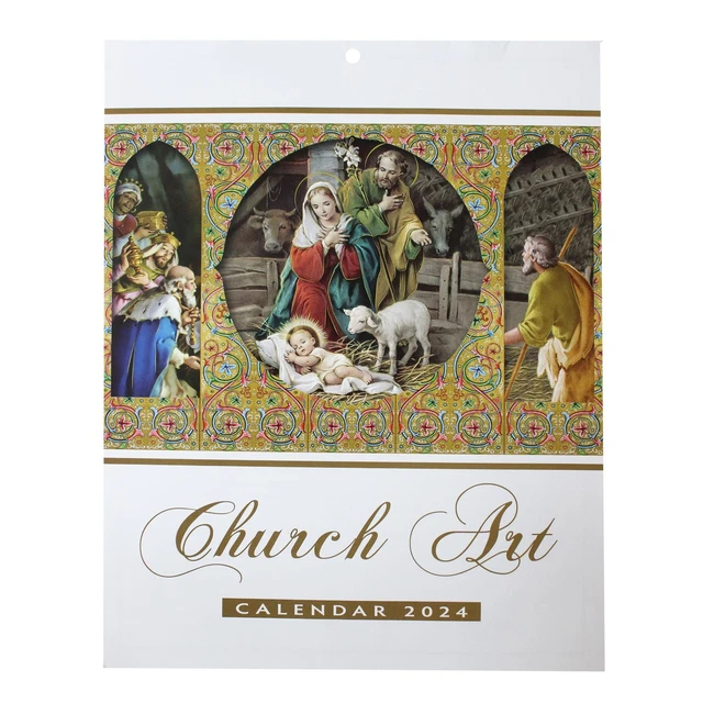 RELIGIOUS CHURCH ART Wall Calendar 2025 with Bible Verses and