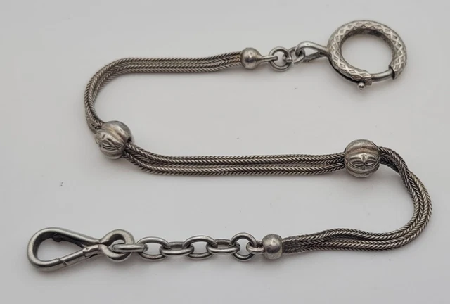 Chaîne Châtelaine Ou Giletière Pour Montre à Gousset En Argent Poinçonné - XIXe Siècle