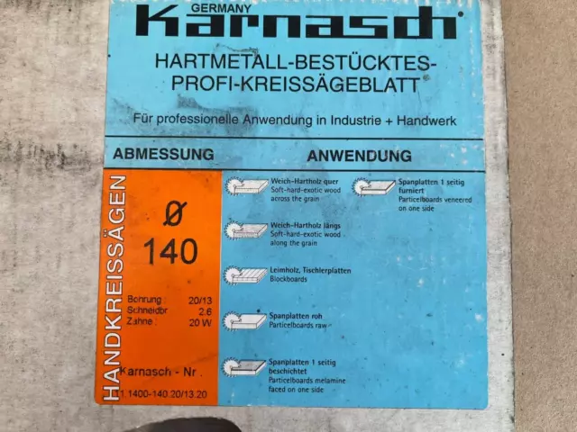 Karnasch HM-Handkreissägeblatt 140 x 2,6 x 20/13 Z= 20 WZ Handkeissäge