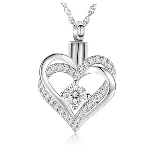 Cremation Jewelry Heart Urn Necklace for Ashes for Women Gilrs Silver-White