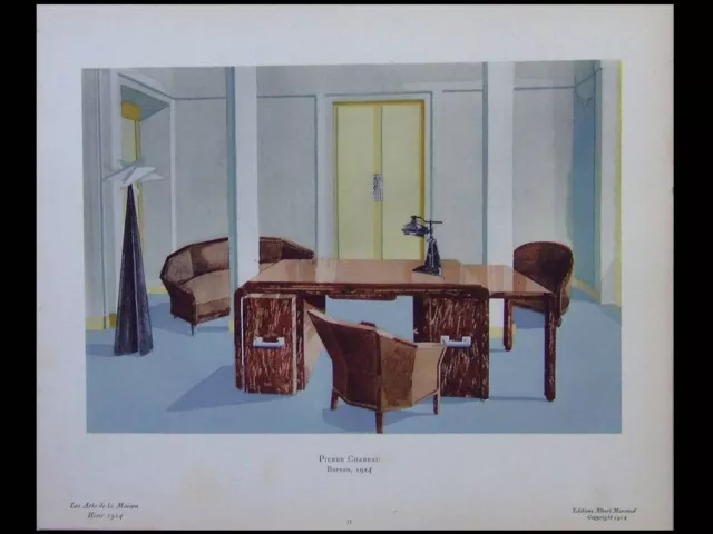 Pierre Chareau, Bureau - 1924 - Pochoir, Art Deco