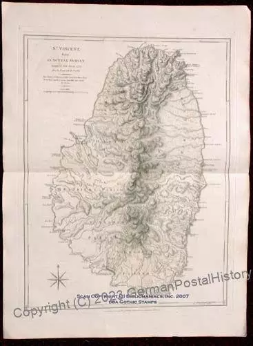 1775 Large Jefferys St Vincent Isle Antique Map 32551 2