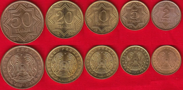 Kazakhstan set of 5 coins: 2-50 tyin 1993