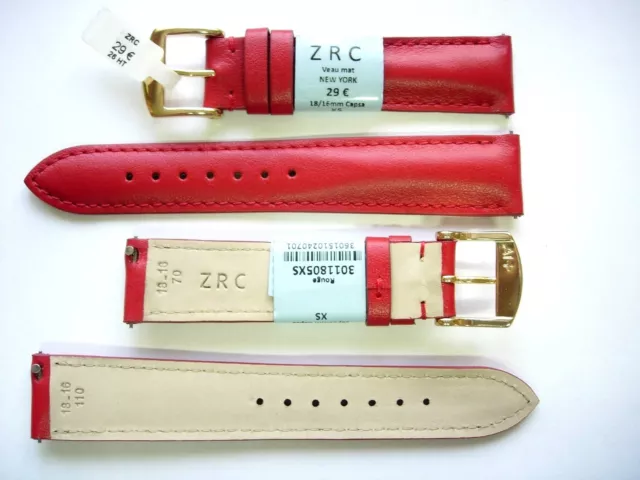 1 Bracelet ZRC 18 mm rouge FAIT MAIN strap handmade band racing watch cuir 2doré