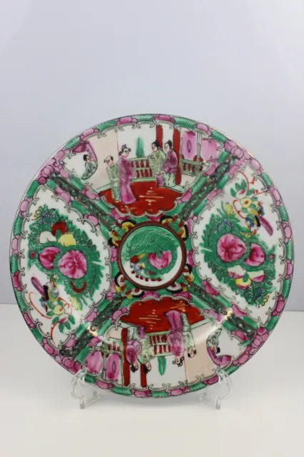 Vintage Chinese Porcelain Families Rose Hand Painted Plate Signed 27cm Diameter
