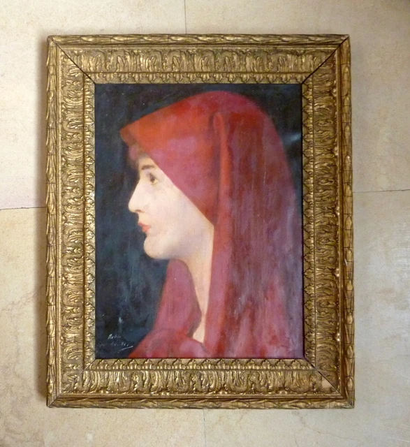 Tableau ancien XIXe huile femme de profil Fabiola d’après JJ Henner signé 