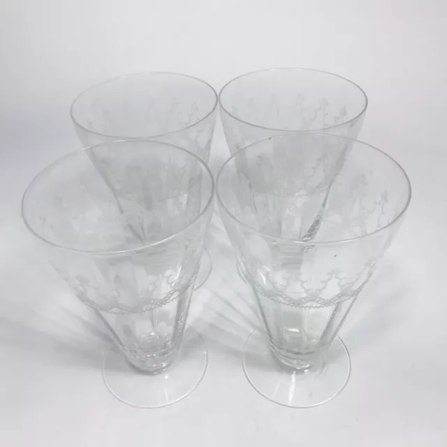Vintage Set Of 4 Fostoria Needle Etched Water/Iced Tea Glasses 5.5”