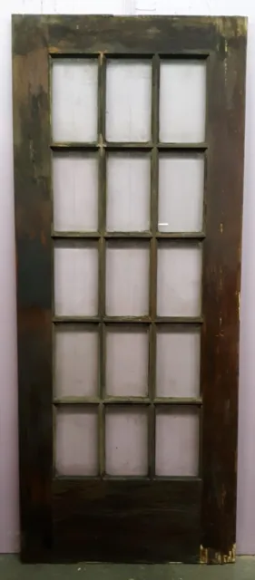 32"x80"x1.75" Antique Vintage Wooden Exterior French Door Window Beveled Glass