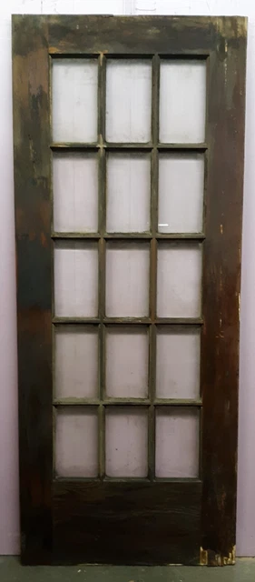 32"x80"x1.75" Antique Vintage Wooden Exterior French Door Window Beveled Glass
