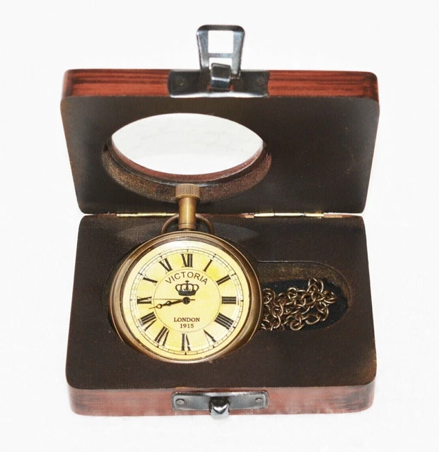 Montre De Poche Victoria London 1875 En Laiton - Neuf Avec Boîte, Mouvement Quartz, Cadran Blanc, Or Blanc