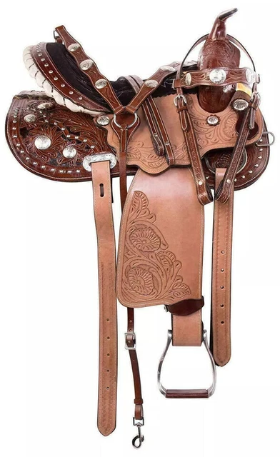 Selle en cuir Western Premium Horse Tack vert/marron toutes tailles