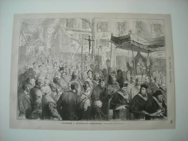 1876 Engraving. Charters. The Millenary Of The Holy Tunic.