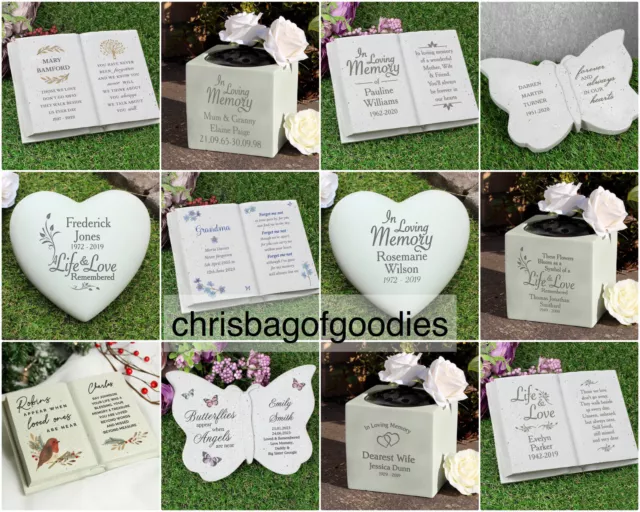 PERSONALISED REMEMBRANCE Grave Memorial Vase Ornaments Stones Plaque Pots Gifts