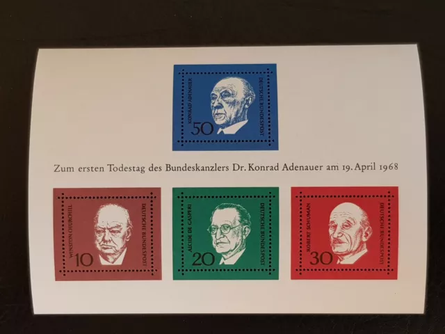 Bund, Block Nr. 4, postfrisch, 1. Todestag von Konrad Adenauer, JG 1968