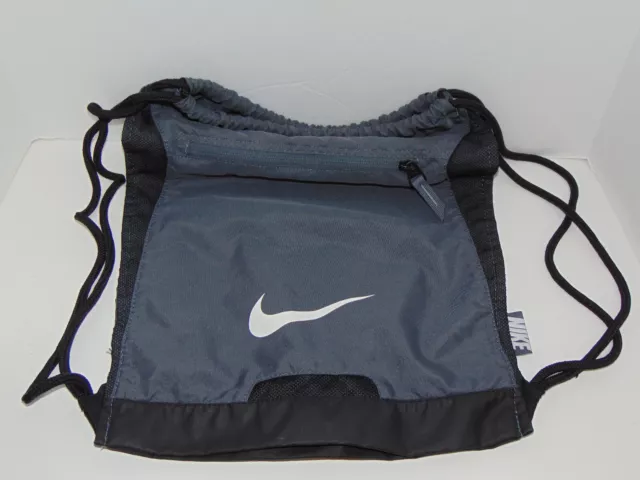 NIKE Drawsting Training Gym Sack, Gray Backpack Bag, Exterior Zip Pocket, Vented