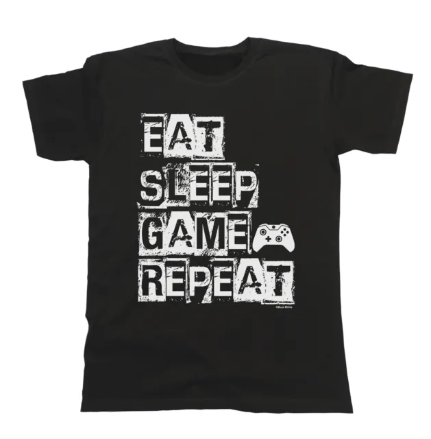 T-shirt organica da uomo Eat Sleep Game Repeat Divertente videogiocatore geek nerd gioco