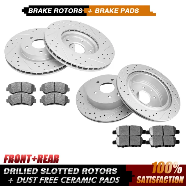 Front & Rear Drilled Brake Rotors Ceramic Pads For 2008 - 2013 Nissan Rogue